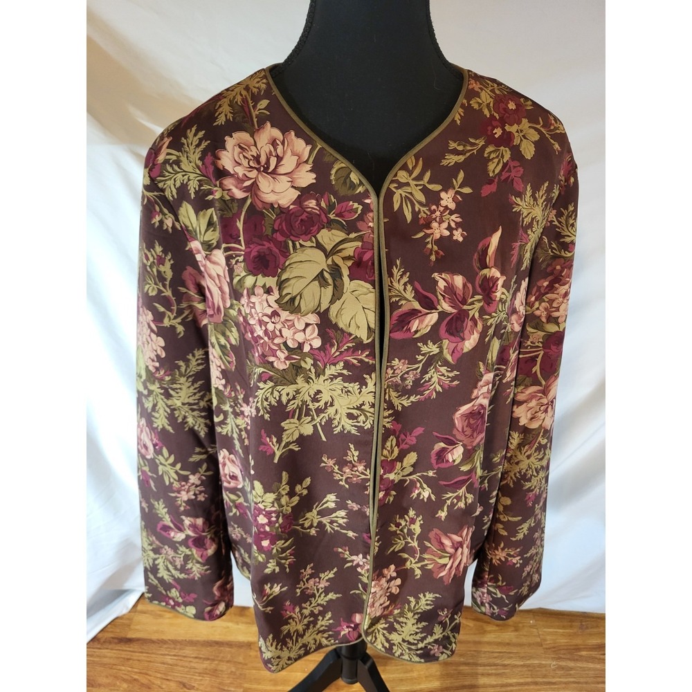 NWT‎ Susan Graver Brown Floral Size Large Blazer